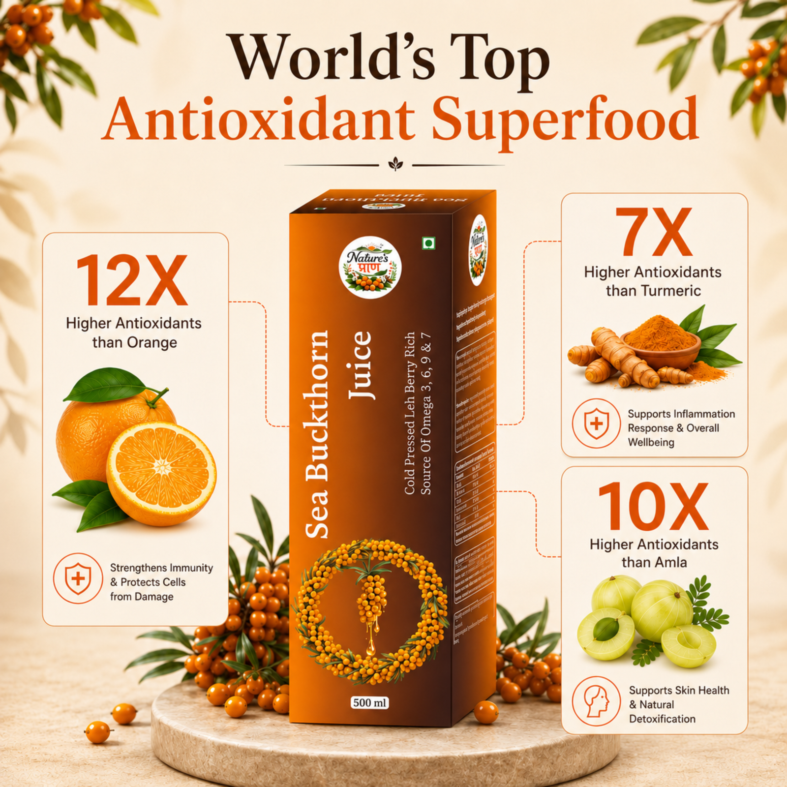 Nature’s Praan Sea Buckthorn Juice 500ml | Cold Pressed Leh Berry | Omega 3, 6, 7 & 9 - Image 7